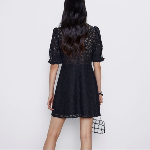 Zara NWT Luxury Party Festive Wedding Holiday black lace dress w/jewel buttons - Picture 4 of 9
